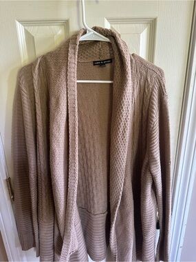 Cable & Gauge Open-Front Shawl Collar Cardigan - Taupe